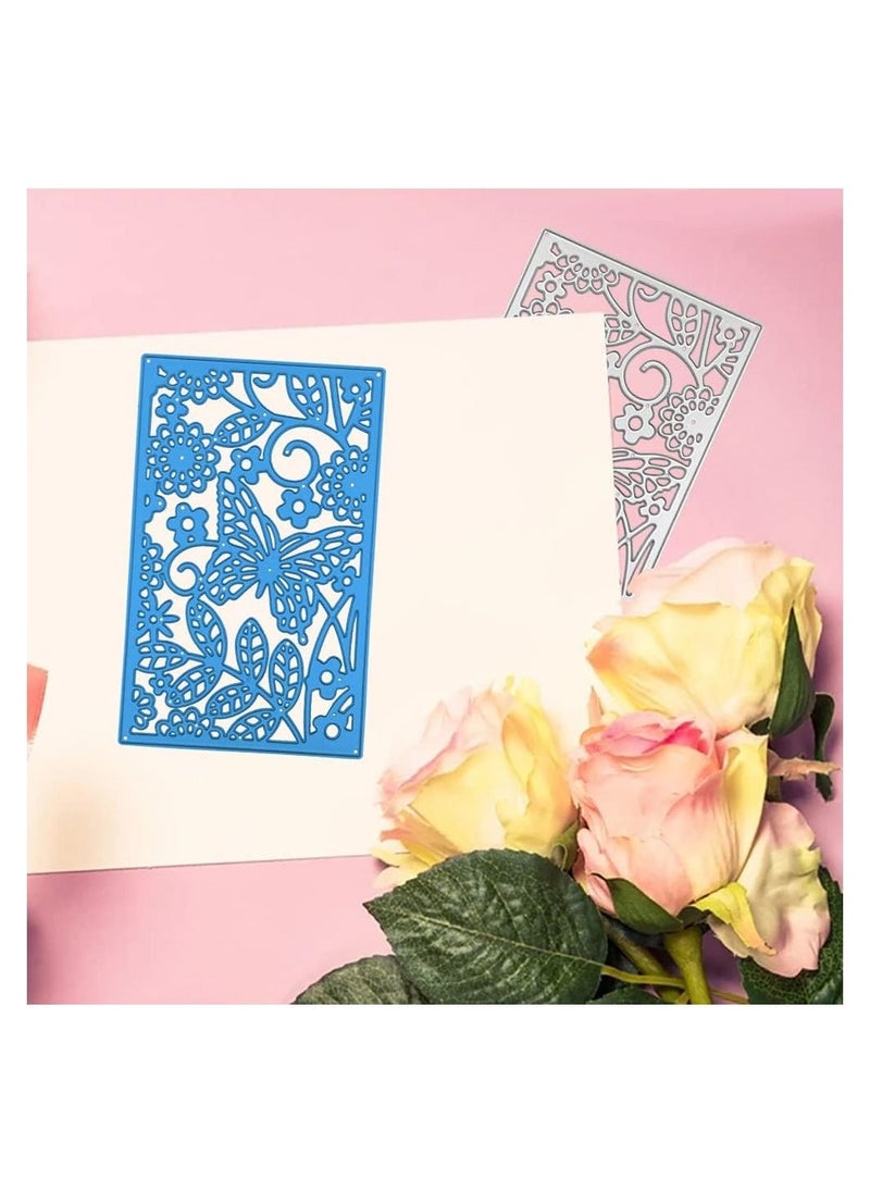 KASTWAVE - Butterfly Flower Cutting Dies for Card Making, Hollow Frame Background Cutting Dies Rectangular, Embossing Stencils for DIY Scrapbook Album Decorative, Card Making, 2 Pcs - Image 1