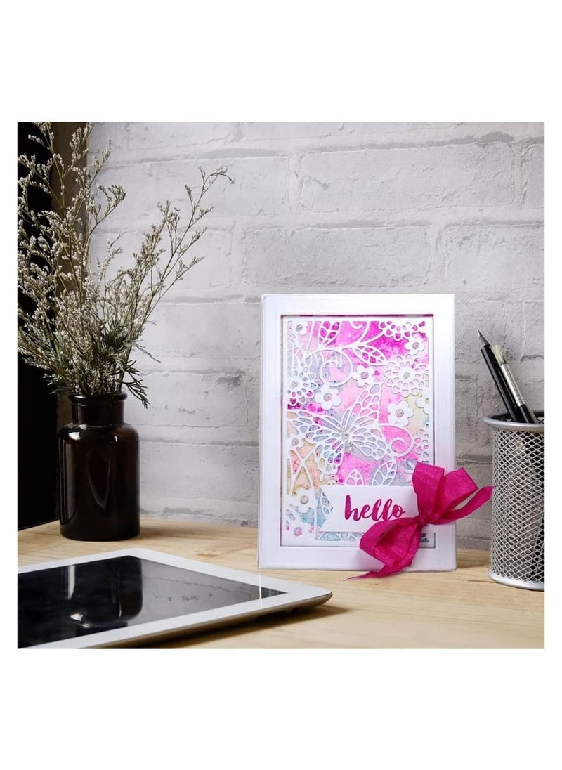 KASTWAVE - Butterfly Flower Cutting Dies for Card Making, Hollow Frame Background Cutting Dies Rectangular, Embossing Stencils for DIY Scrapbook Album Decorative, Card Making, 2 Pcs - Image 1