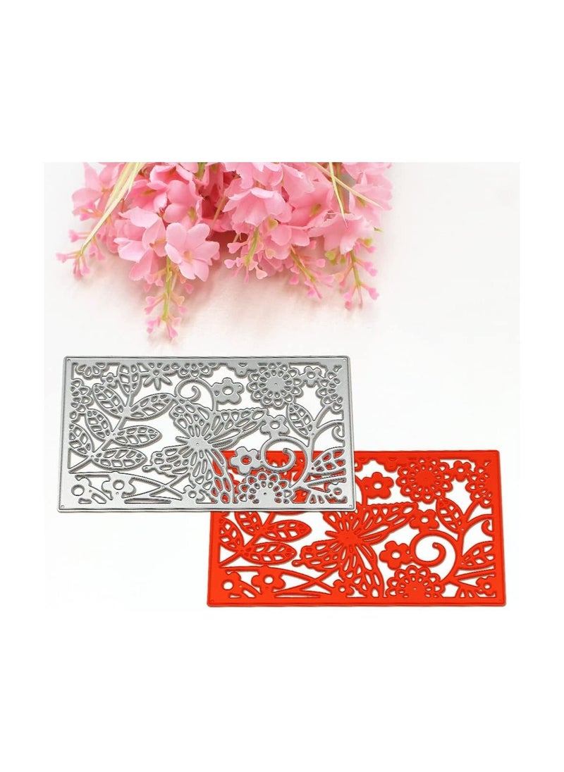 KASTWAVE - Butterfly Flower Cutting Dies for Card Making, Hollow Frame Background Cutting Dies Rectangular, Embossing Stencils for DIY Scrapbook Album Decorative, Card Making, 2 Pcs - Image 1