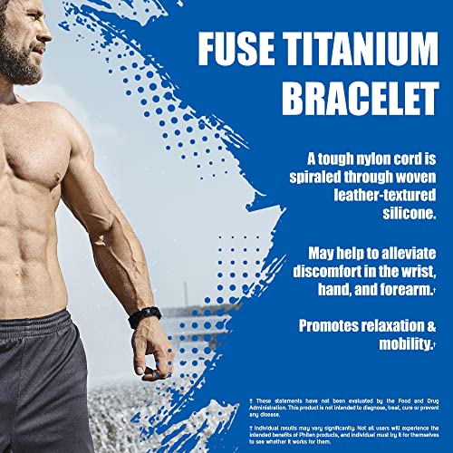 Phiten Fuse Titanium Bracelet - Durable Leather-Textured Silicone with Woven Nylon Cord, Permeated with Premium Aqua-Titanium and Micro-Titanium Spheres for Sports, Gym, Athletics, Black 6.75" - Image 2
