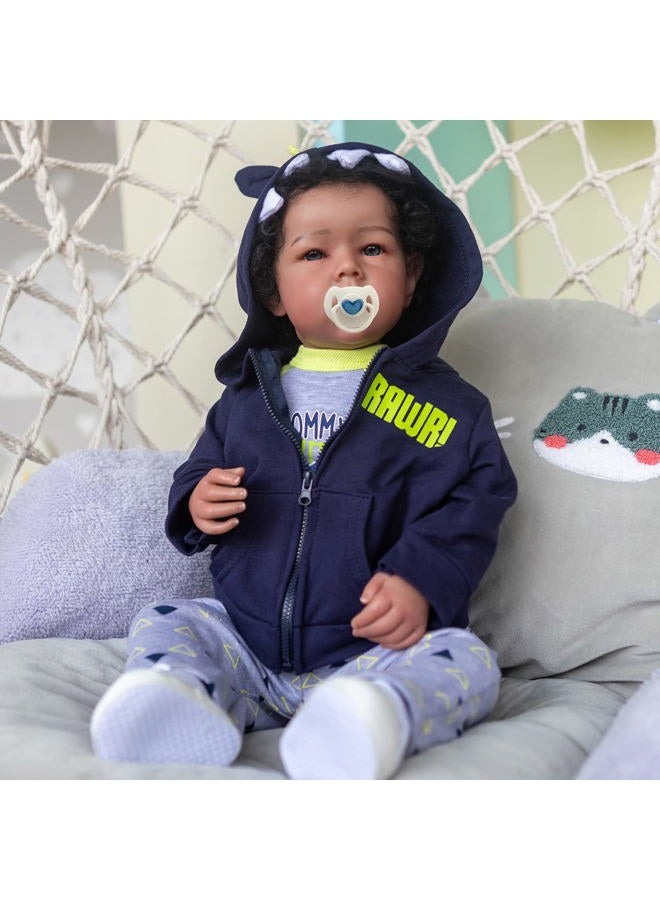 iCradle Reborn Baby Dolls Boy Black Biracial African American Realistic Newborn Baby Dolls Lifelike Ethnic Silicone Reborn Toddler Doll Toy Accessories Gift for Collection & Kids Age 3+ (Dark Blue)… - Image 2