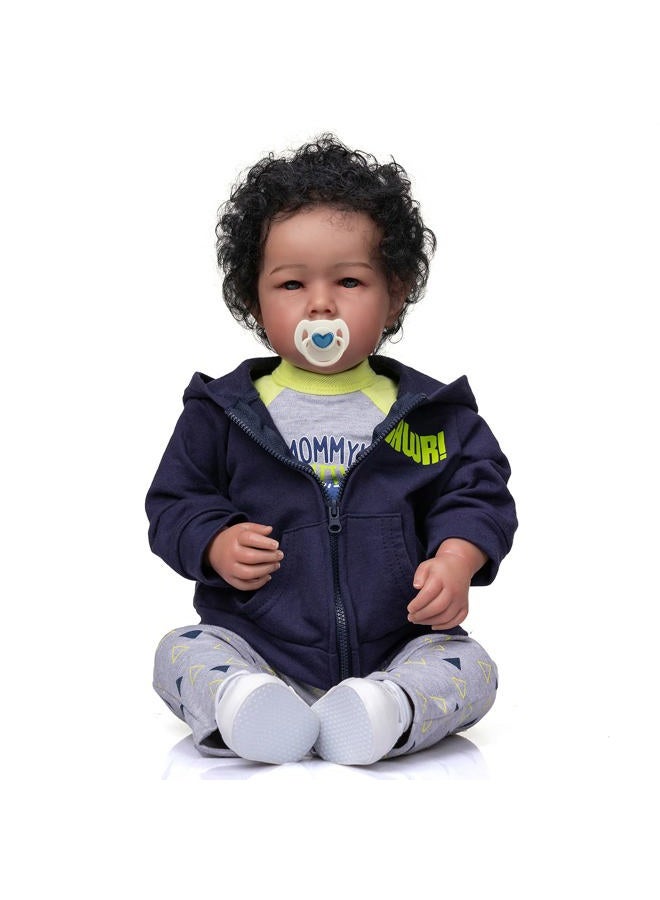 iCradle Reborn Baby Dolls Boy Black Biracial African American Realistic Newborn Baby Dolls Lifelike Ethnic Silicone Reborn Toddler Doll Toy Accessories Gift for Collection & Kids Age 3+ (Dark Blue)… - Image 1