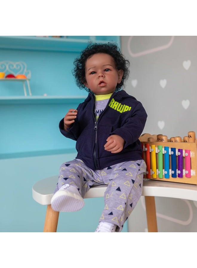 iCradle Reborn Baby Dolls Boy Black Biracial African American Realistic Newborn Baby Dolls Lifelike Ethnic Silicone Reborn Toddler Doll Toy Accessories Gift for Collection & Kids Age 3+ (Dark Blue)… - Image 5