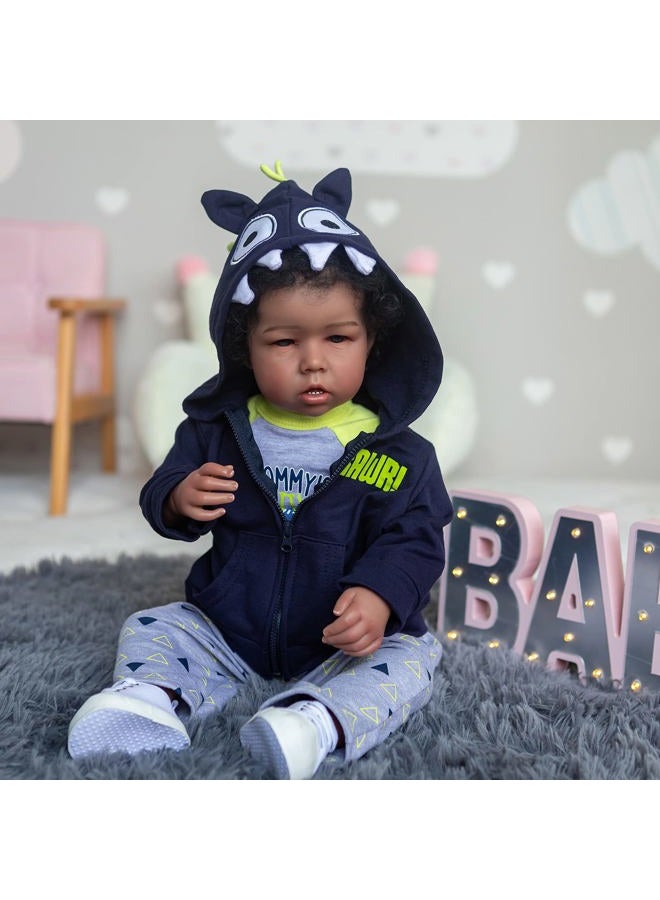 iCradle Reborn Baby Dolls Boy Black Biracial African American Realistic Newborn Baby Dolls Lifelike Ethnic Silicone Reborn Toddler Doll Toy Accessories Gift for Collection & Kids Age 3+ (Dark Blue)… - Image 3