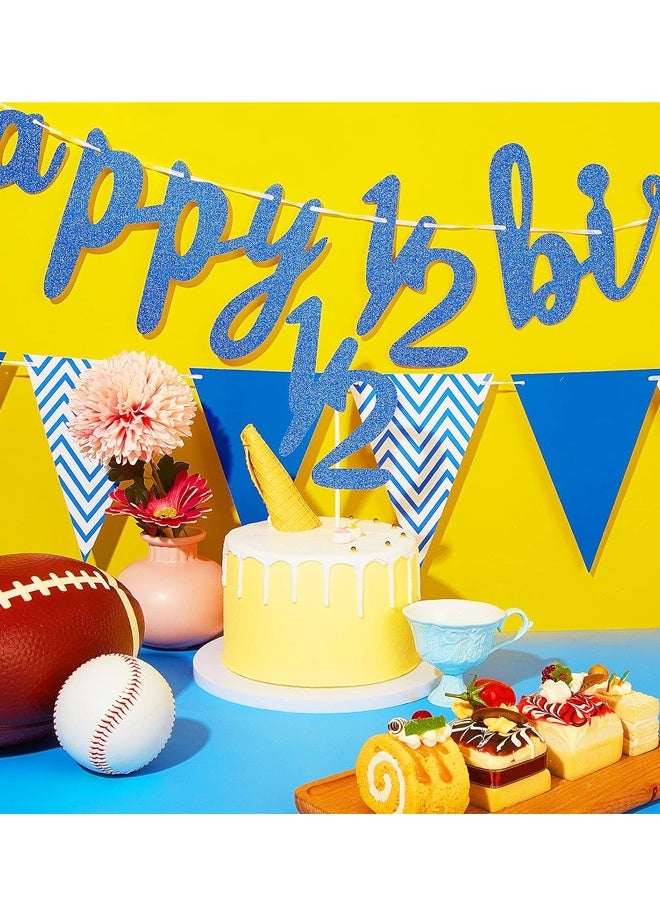 1/2 Happy Birthday Banner Baby Shower Banner Pennant Banner Flags Blue Glitter 1/2 Half Year Cake Topper Triangle Flag Banner - Image 3