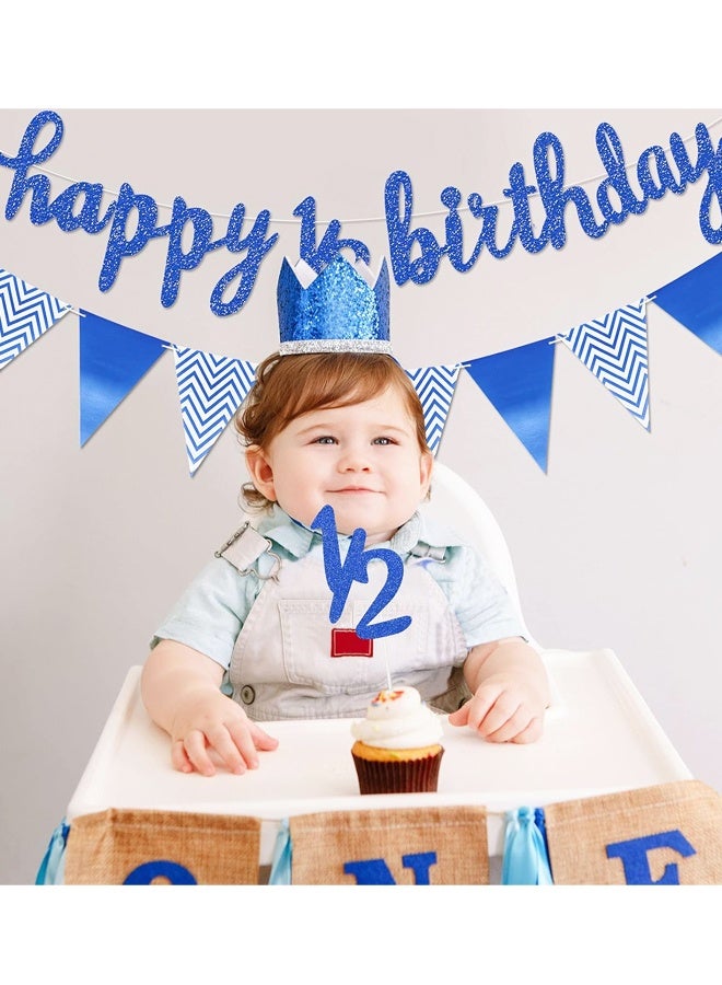 1/2 Happy Birthday Banner Baby Shower Banner Pennant Banner Flags Blue Glitter 1/2 Half Year Cake Topper Triangle Flag Banner - Image 4