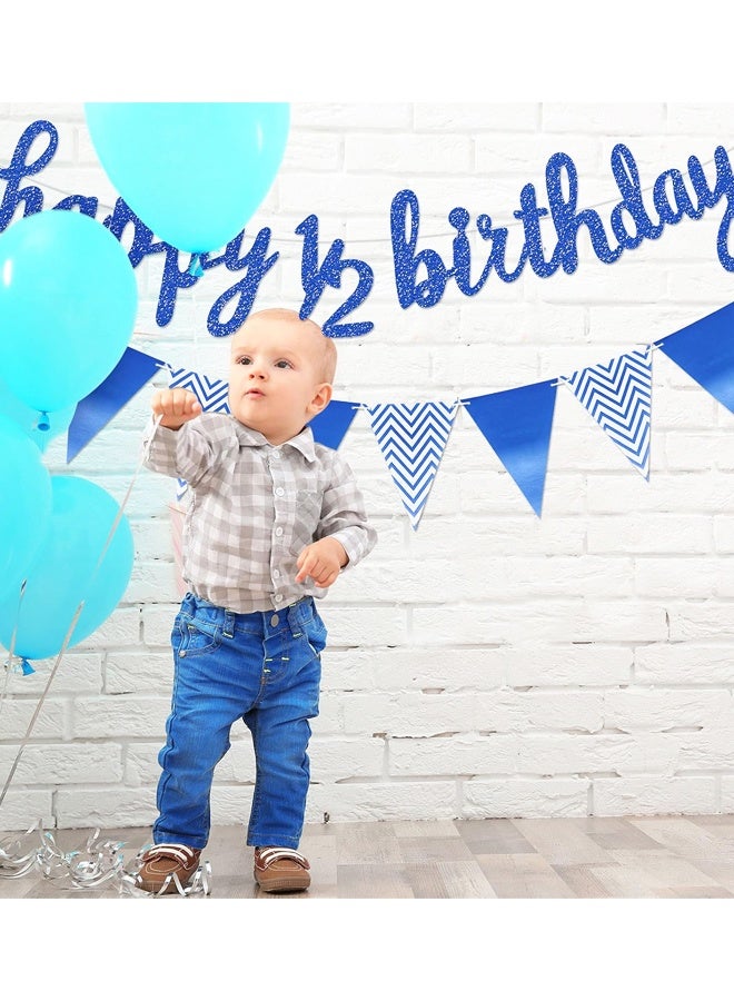 1/2 Happy Birthday Banner Baby Shower Banner Pennant Banner Flags Blue Glitter 1/2 Half Year Cake Topper Triangle Flag Banner - Image 5