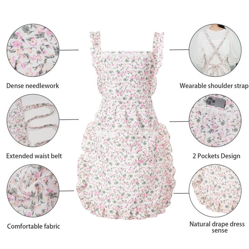 Aoomzoon Funny Aprons for Women with Pockets, Kitchen Cooking Grilling Bbq Cute Chef Apron, Mothers Day Birthday Gifts for Women (White/Floral) - Image 4