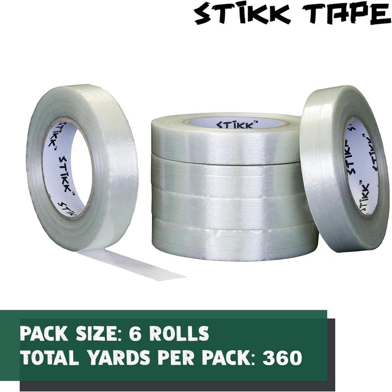 STIKK 6 Pack 1" inch Clear Fiberglass Reinforced Filament Strapping Packing Palletizing Tape (.94in 24MM) - Image 3