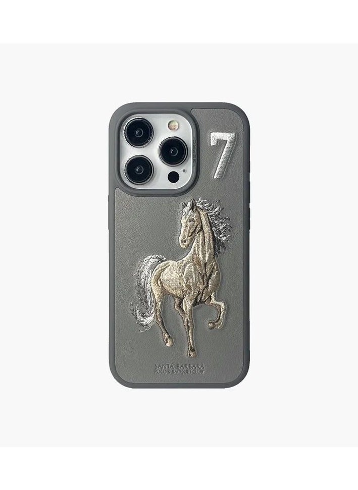 SANTA BARBARA POLO & RACQUET CLUB Boris Series Horse Embroidery MagSafe Phone Case for iPhone 15 Pro Max – Shockproof, Premium Pleather & TPU, Anti-Slip Grip, Raised Edges for Screen & Camera Protection, Scratch-Resistant, Lightweight & Slim Design – Titanium Gray  - Image 1