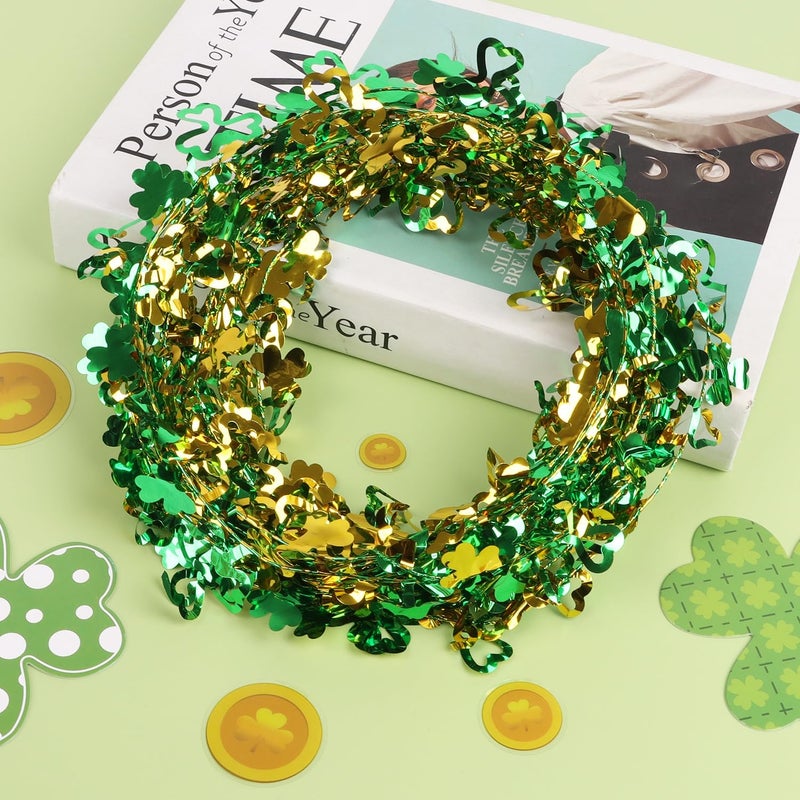 CCINEE 75 Feet St Patricks Day Tinsel Garland, Green Wire Tinsel Shamrock Garlands for Wicked Party Decoration Wreath Making Irish Wreath Party Ornaments 3 Roll - Image 3