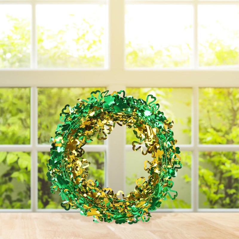 CCINEE 75 Feet St Patricks Day Tinsel Garland, Green Wire Tinsel Shamrock Garlands for Wicked Party Decoration Wreath Making Irish Wreath Party Ornaments 3 Roll - Image 5
