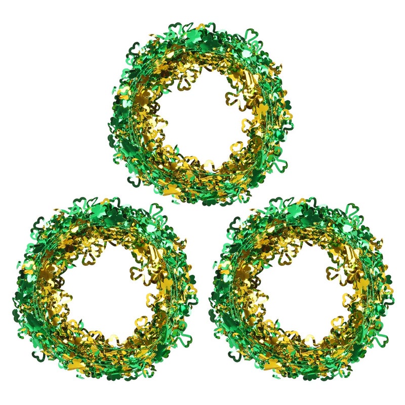 CCINEE 75 Feet St Patricks Day Tinsel Garland, Green Wire Tinsel Shamrock Garlands for Wicked Party Decoration Wreath Making Irish Wreath Party Ornaments 3 Roll - Image 1