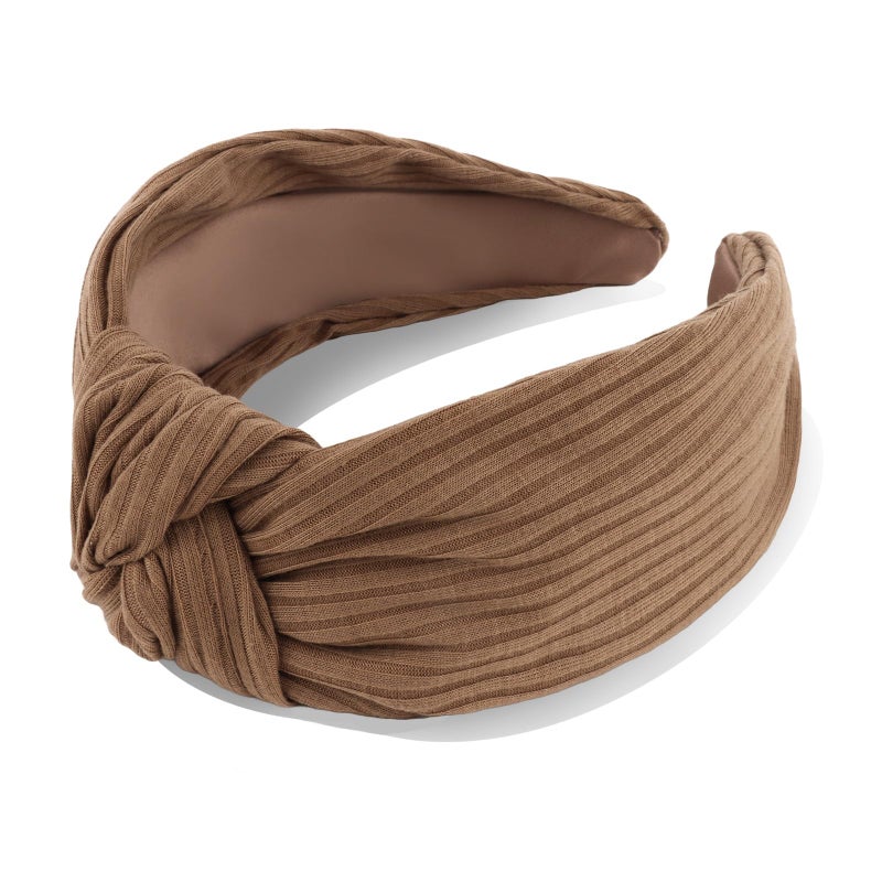 YISSION Brown Top Knot Wide Headband for Women - 3.34 Inch Comfortable Stretchy Knit Hair Band, Non-Slip Fashion Accessory for Daily Styling & Parties - Image 4