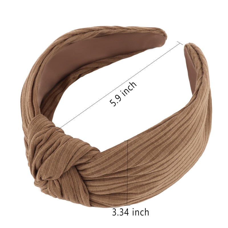YISSION Brown Top Knot Wide Headband for Women - 3.34 Inch Comfortable Stretchy Knit Hair Band, Non-Slip Fashion Accessory for Daily Styling & Parties - Image 2