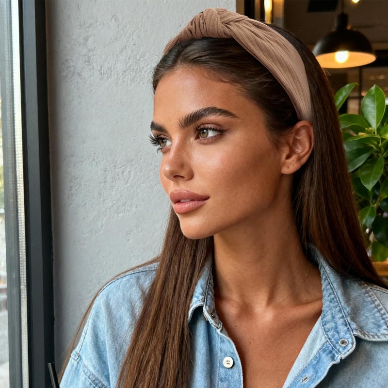 YISSION Brown Top Knot Wide Headband for Women - 3.34 Inch Comfortable Stretchy Knit Hair Band, Non-Slip Fashion Accessory for Daily Styling & Parties - Image 5