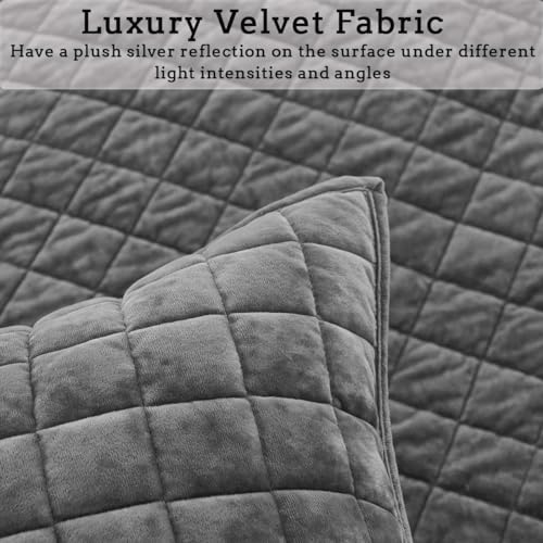 COCOPLOCEUS Quilt Set Oversized King Size 120x128 Luxurious Velvet Bedding Sets with 2 Pillow Shams 20x36 3 Pieces Ultra Soft Quilted Bedspread Coverlet Comforter for All Season,Gray - Image 4