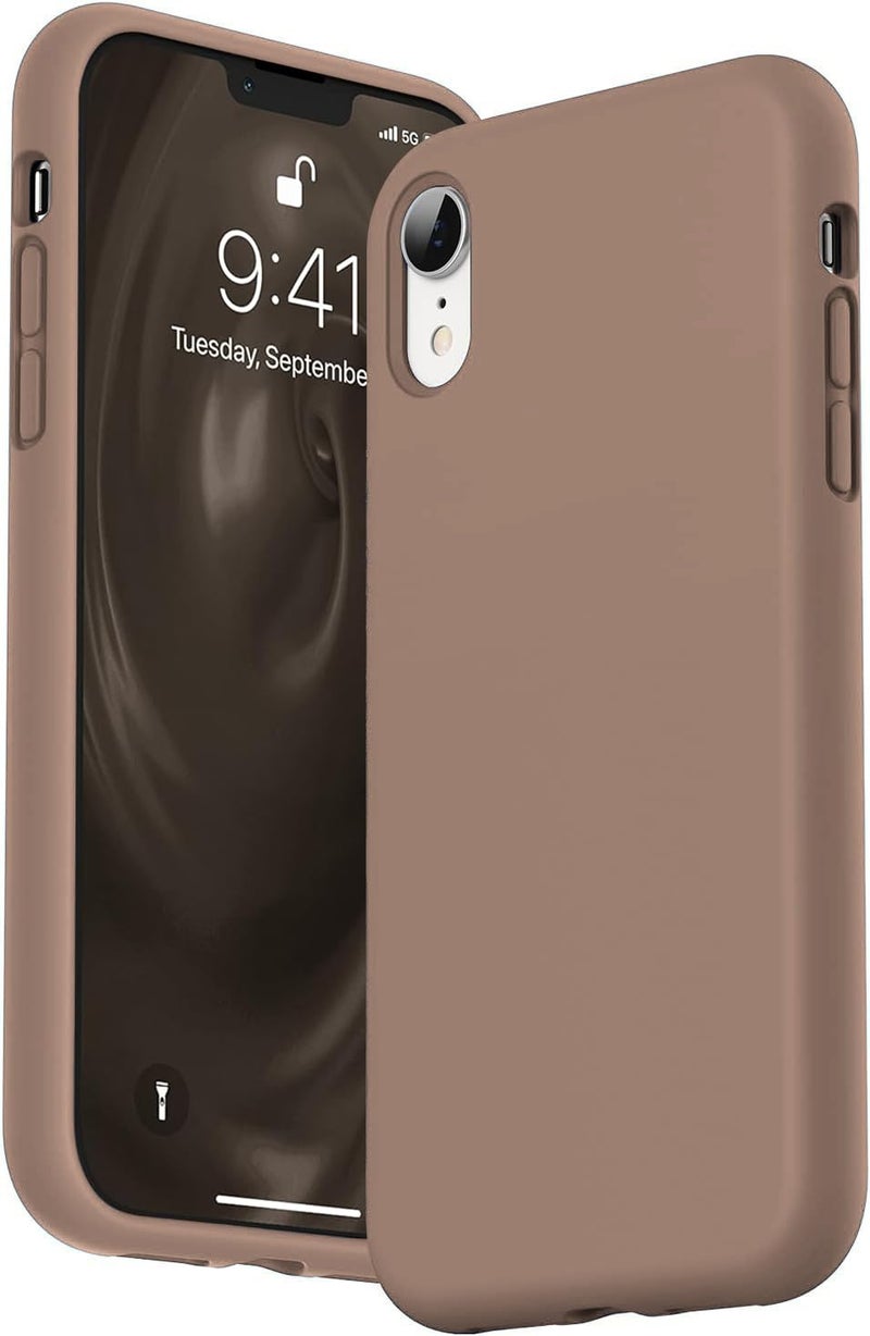 VONZEE® Liquid Silicone Case with Microfiber Coushioning Compatible for iPhone Xr Shockproof Slim Back Cover, Gel Rubber Full Body Protection - Brown - Image 1