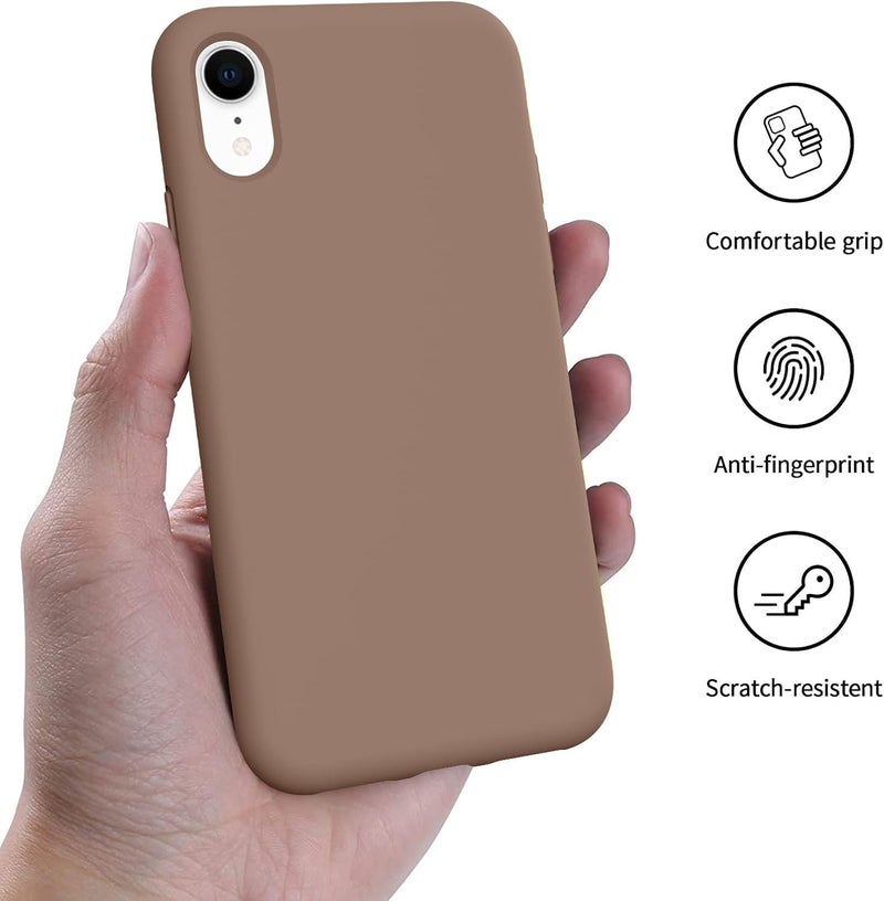 VONZEE® Liquid Silicone Case with Microfiber Coushioning Compatible for iPhone Xr Shockproof Slim Back Cover, Gel Rubber Full Body Protection - Brown - Image 5