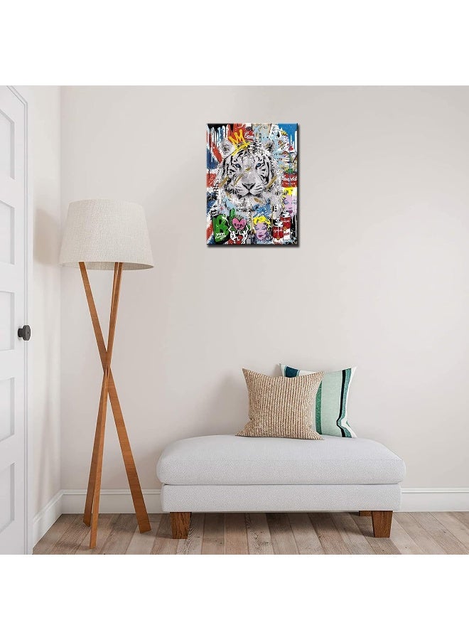 Tucocoo Tiger Graffiti Pictures Colorful Street Pop Art Paintings Banksy Canvas Wall Art Abstract Modern Artwork Home Decor for Living Room Bedroom Office Framed Ready to Hang 12x16 inch x1 Piece - Image 4