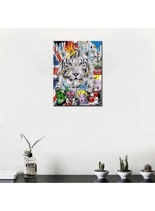 Tucocoo Tiger Graffiti Pictures Colorful Street Pop Art Paintings Banksy Canvas Wall Art Abstract Modern Artwork Home Decor for Living Room Bedroom Office Framed Ready to Hang 12x16 inch x1 Piece - Image 3