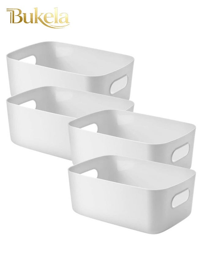 Bukela Storage Box Storage Bin Toy Baskets Food Storage Containers for Organizing Storage Basket Organizer with Handles for Kitchen Home Office Closet Nursery WHITE * 4 PCS/SET (S:20 * 14 * 7.3cm) - Image 1