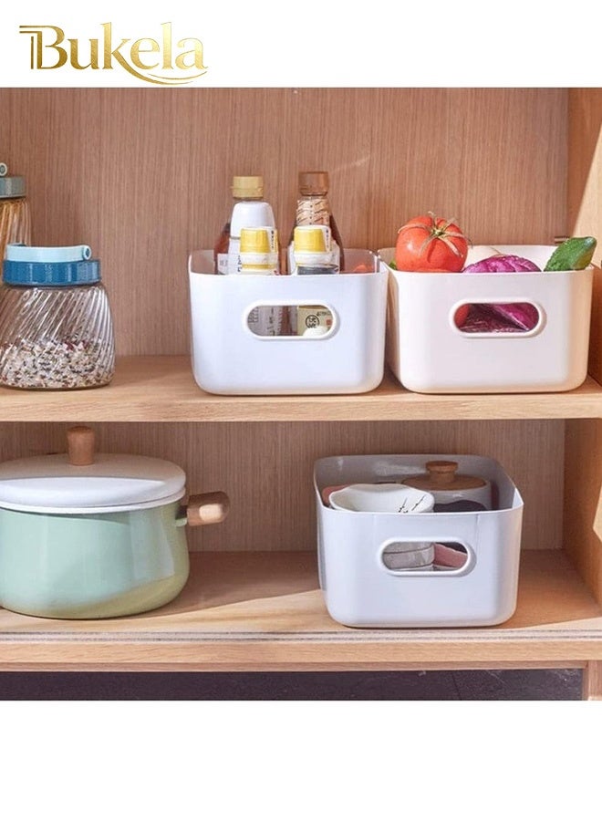 Bukela Storage Box Storage Bin Toy Baskets Food Storage Containers for Organizing Storage Basket Organizer with Handles for Kitchen Home Office Closet Nursery WHITE * 4 PCS/SET (S:20 * 14 * 7.3cm) - Image 5