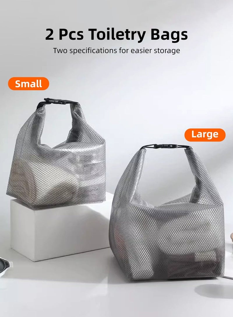 2 Pcs Waterproof Toiletry Bags Set, Roll-Top Mesh Organizer with Buckle Handle, Large & Small Travel Storage for Travel, Gym, Swimming & Daily Use - Image 1