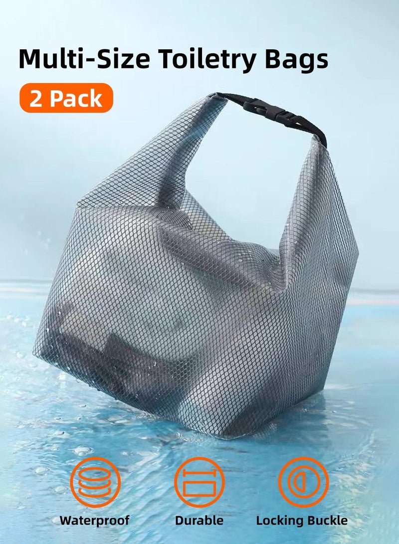 2 Pcs Waterproof Toiletry Bags Set, Roll-Top Mesh Organizer with Buckle Handle, Large & Small Travel Storage for Travel, Gym, Swimming & Daily Use - Image 2