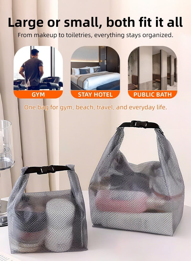 2 Pcs Waterproof Toiletry Bags Set, Roll-Top Mesh Organizer with Buckle Handle, Large & Small Travel Storage for Travel, Gym, Swimming & Daily Use - Image 3
