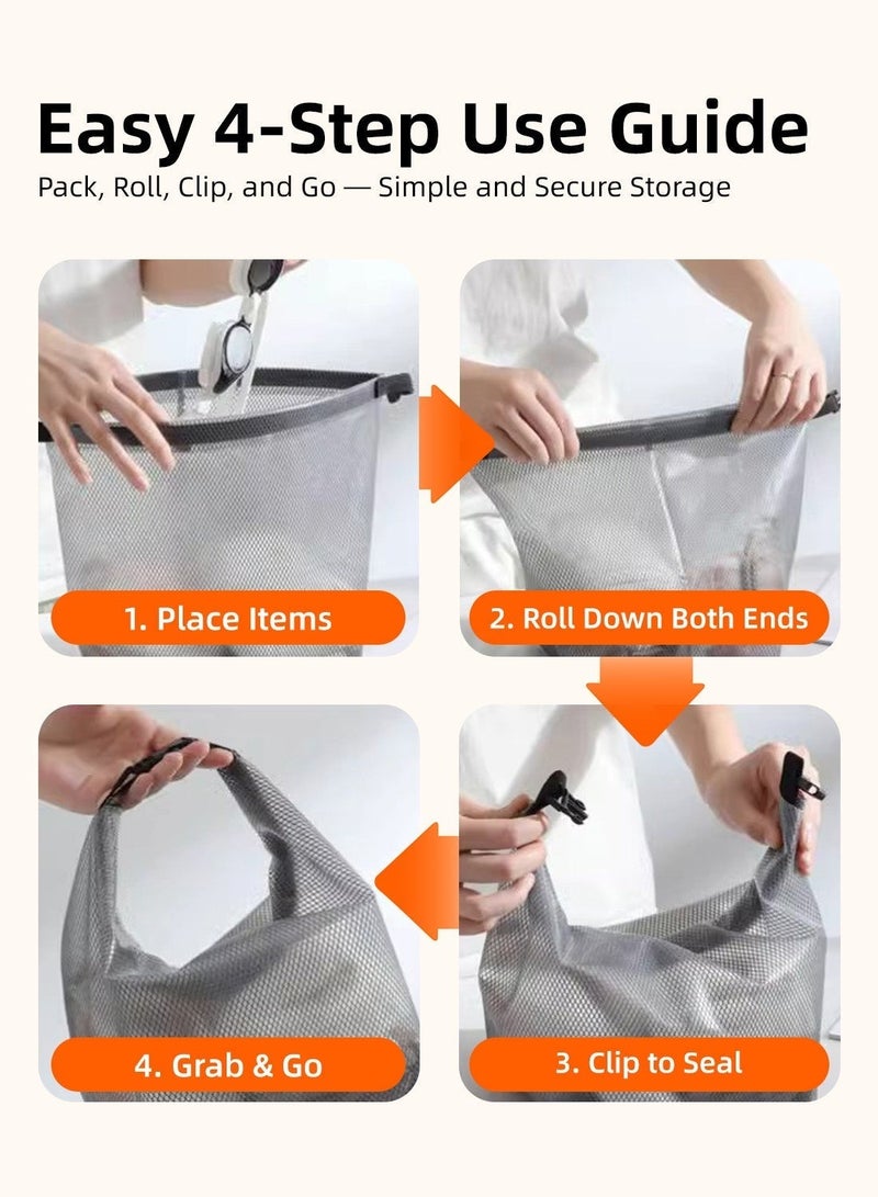 2 Pcs Waterproof Toiletry Bags Set, Roll-Top Mesh Organizer with Buckle Handle, Large & Small Travel Storage for Travel, Gym, Swimming & Daily Use - Image 4