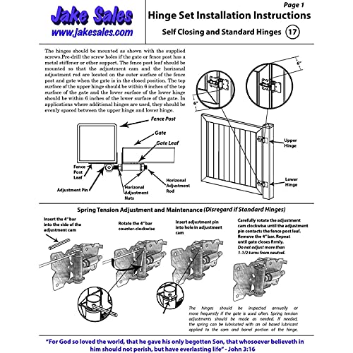 Jake Sales Self Closing Black Powder Coated Vinyl Gate Hinges - Adjustable 3/4" - 1-1/2" - Includes 2 Hinges & Mounting Hardware - Image 3