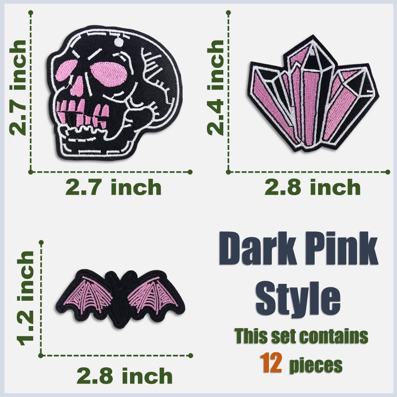 Cazzon Dark Embroidered Applique Iron On Patches for Backpacks, Rock Band Patches for Jackets, Cool Sew Patch for Clothing, Jeans, Hats, DIY Accessories (Dark11 12 Pcs) - Image 2