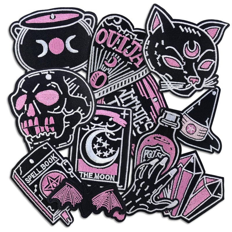 Cazzon Dark Embroidered Applique Iron On Patches for Backpacks, Rock Band Patches for Jackets, Cool Sew Patch for Clothing, Jeans, Hats, DIY Accessories (Dark11 12 Pcs) - Image 1