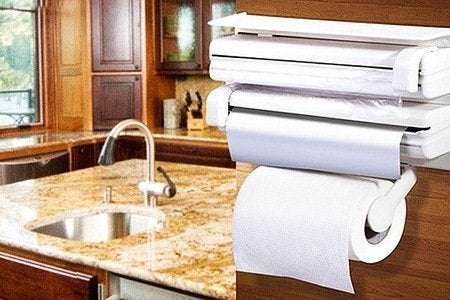 Glive 3 in 1 Plastic Kitchen Triple Paper Dispenser and Holder for Foil Cling Wrap Standard Size White - Image 5