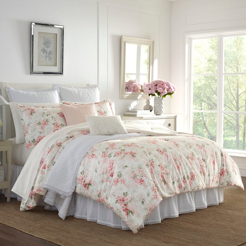 LAURA ASHLEY Laura Ashley  King Comforter Set Luxury Bedding with Matching Shams Stylish Home Decor for All Seasons Wisteria Pink King 