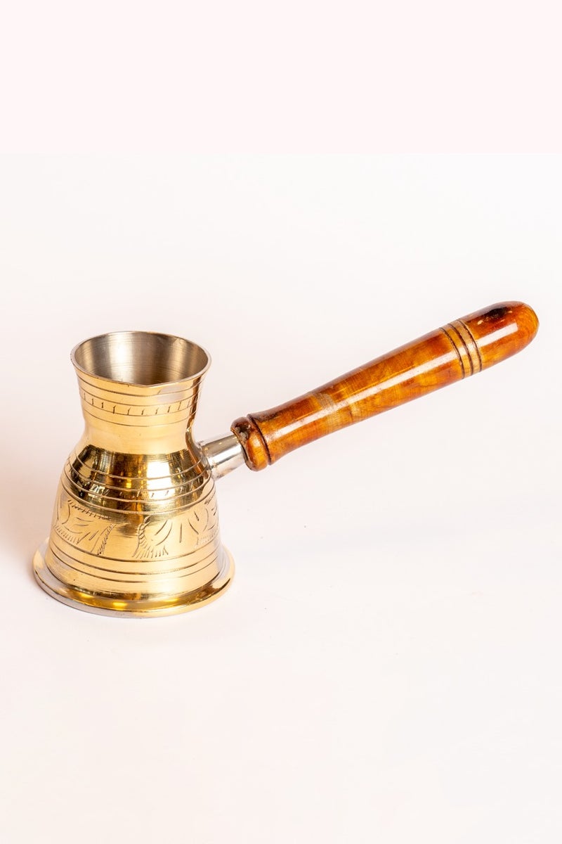Bin shihoon Turkish coffee pot, copper, 7 cm, with wooden handle, made in India - Image 1