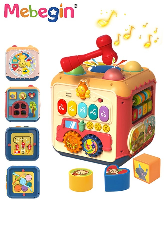 MEBEGIN Toy Activity Cube for Baby 7-in-1 Hands Drum Bead Maze Shape Sorter Toy with Light and Music Easy-to-Grip Shapes Early Educational Activity Toy for Toddlers Birthday Gift for Boys Girls 2 +  - Image 1