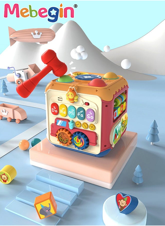 MEBEGIN Toy Activity Cube for Baby 7-in-1 Hands Drum Bead Maze Shape Sorter Toy with Light and Music Easy-to-Grip Shapes Early Educational Activity Toy for Toddlers Birthday Gift for Boys Girls 2 +  - Image 2