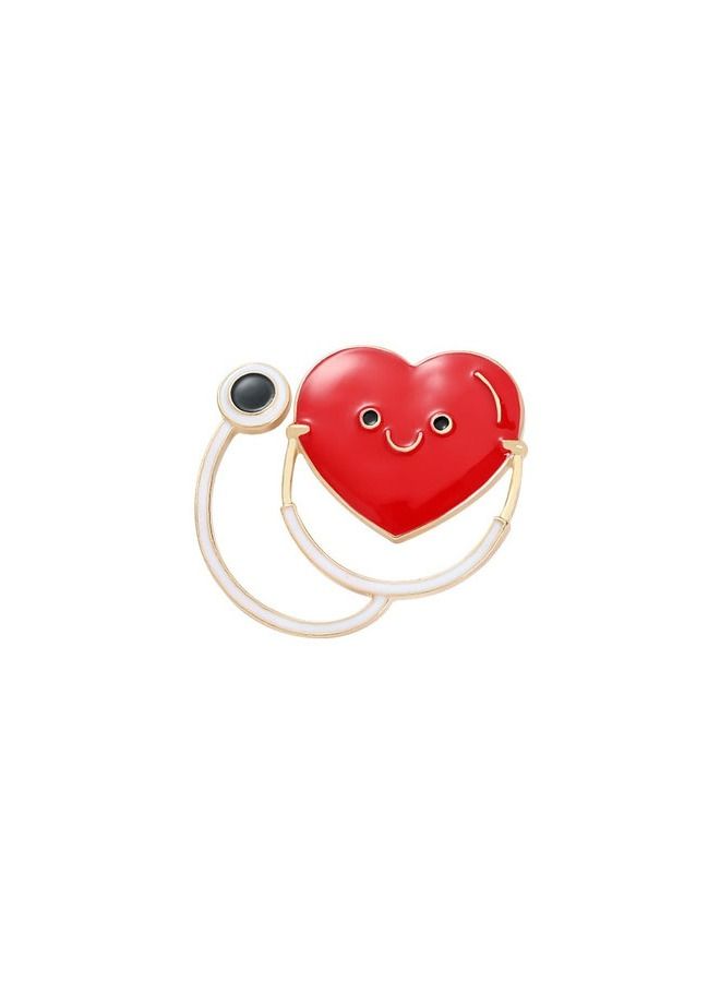 Distinctive and elegant unisex metal pin brooch with a heart and stethoscope design - Image 2