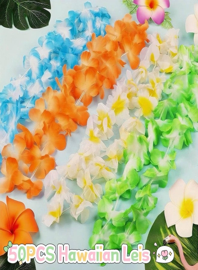 Funtoy TSMJUWND Hawaiian Leis for Luau Party 50 Pcs Tropical Hawaiian Flower Adjustable Necklace Colorful Hawaii Leis Bulk Artificial Flowers for Wedding Hula Dance Decor Birthday Summer Beach Pool Party - Image 2