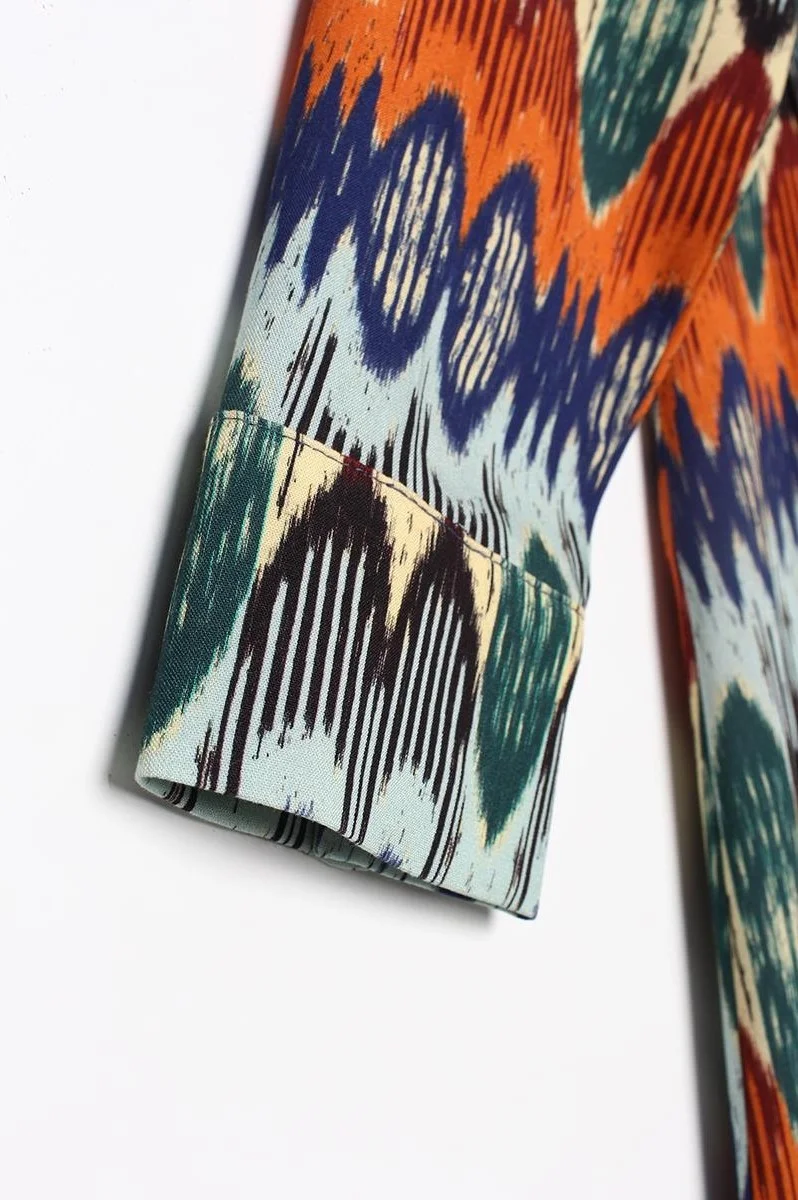 Allday Orange-Sax-Pencil Patterned Viscose Shirt Dress
