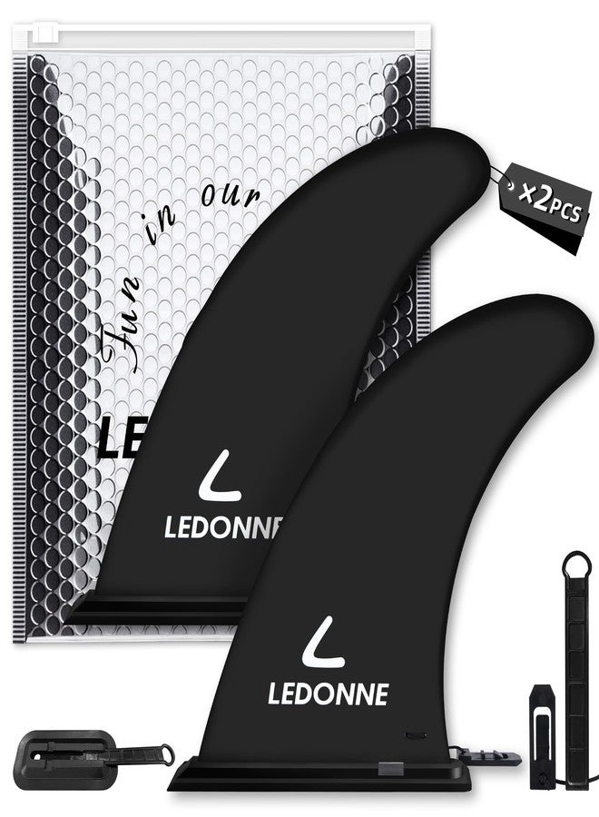 LEDONNE Fin 9" SUP Center Fins 2 Pcs (USD 4.99/1 Pcs) with 1 Extra Pin No-Tool Installation with 1 Retainer- Ensures The Fin Base Remains Intact-9” Fin for Paddle Board Fin, Black - Image 1