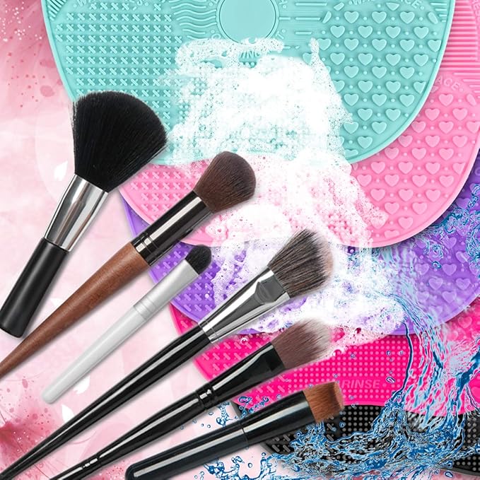 Ranphykx Silicon Makeup Brush Cleaning Mat Purple Ecofriendly Nontoxic Suction Cup Portable Washing Tool Scrubber