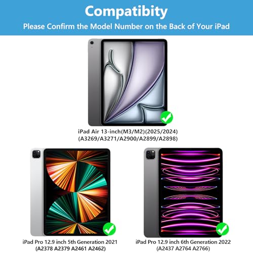 TQQ for iPad Air 13-inch (M3/M2, 2025/2024) & Pro 12.9 inch Case with Keyboard, Keyboard case for 12.9-inch iPad Pro 6th/5th Gen - with Pencil Holder for iPad Air 13-inch/iPad Pro 12.9 (Blue) - Image 2
