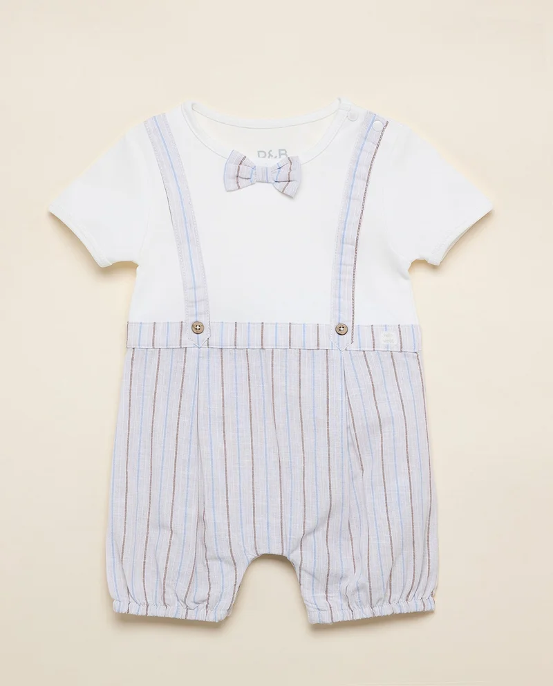 R&b Striped Rompers with Crew Neck and Short Sleeves