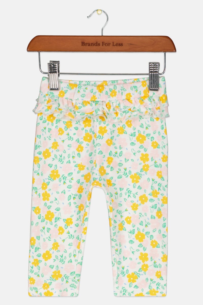 First Impressions Toddlers Girl Pull On Floral Print Leggings, Off White Combo - Image 2