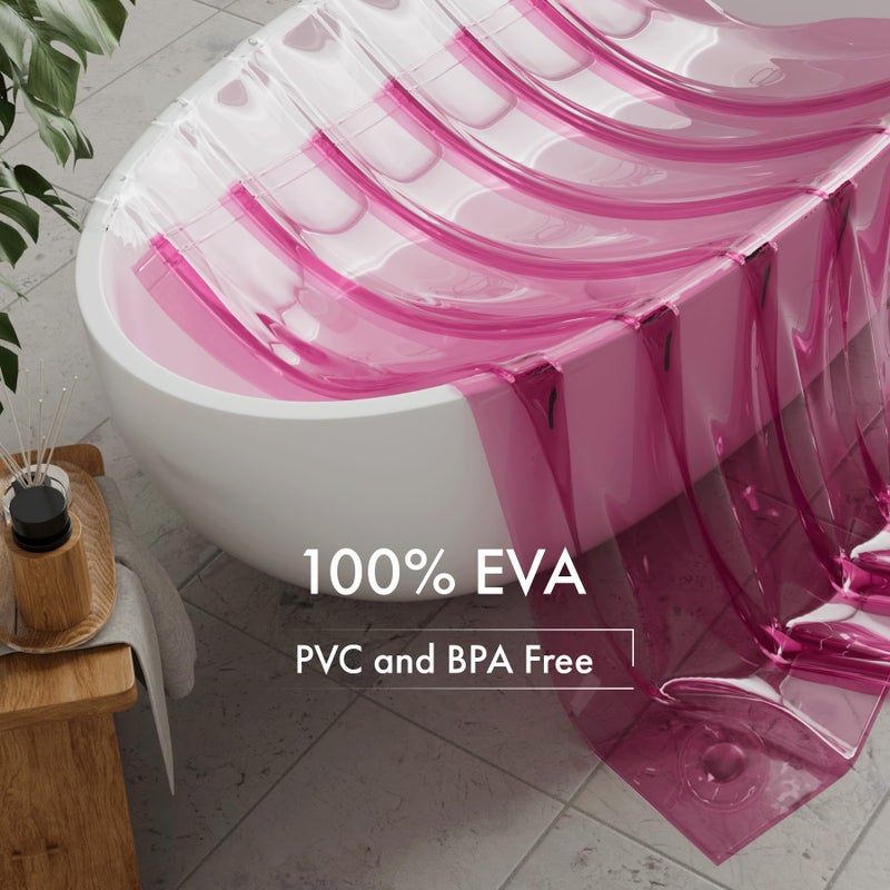 AmazerBath 100% EVA Shower Curtain Liner, 72 x 72 Inches Heavy Duty Shower Curtain and Liner 2-in-1 with 3 Clear Stones and 12 Brass Grommets, Color Block Soft Shower Liner - Clear & Bright Pink - Image 3