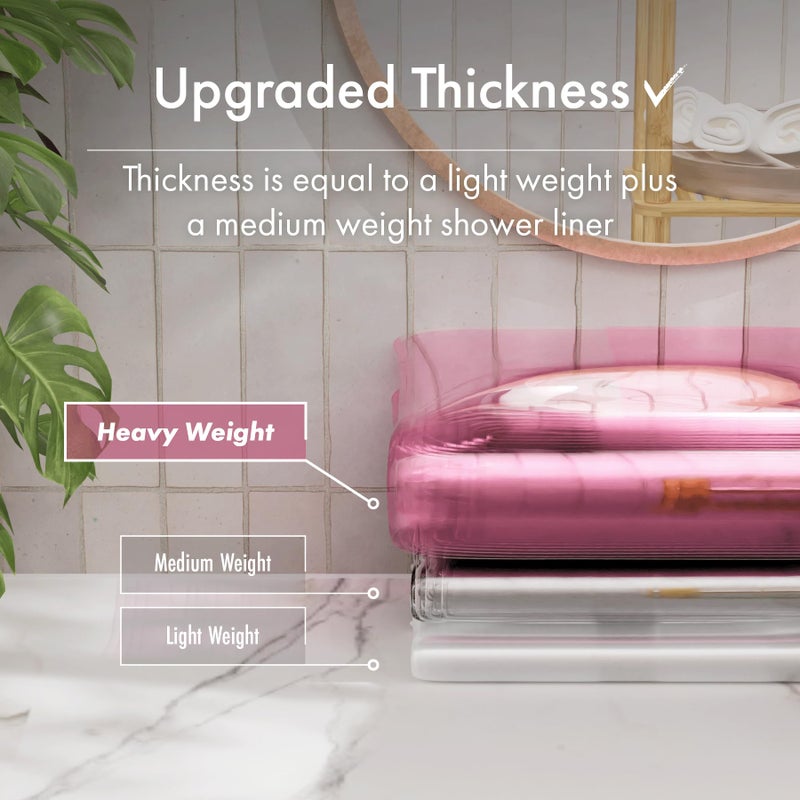 AmazerBath 100% EVA Shower Curtain Liner, 72 x 72 Inches Heavy Duty Shower Curtain and Liner 2-in-1 with 3 Clear Stones and 12 Brass Grommets, Color Block Soft Shower Liner - Clear & Bright Pink - Image 4