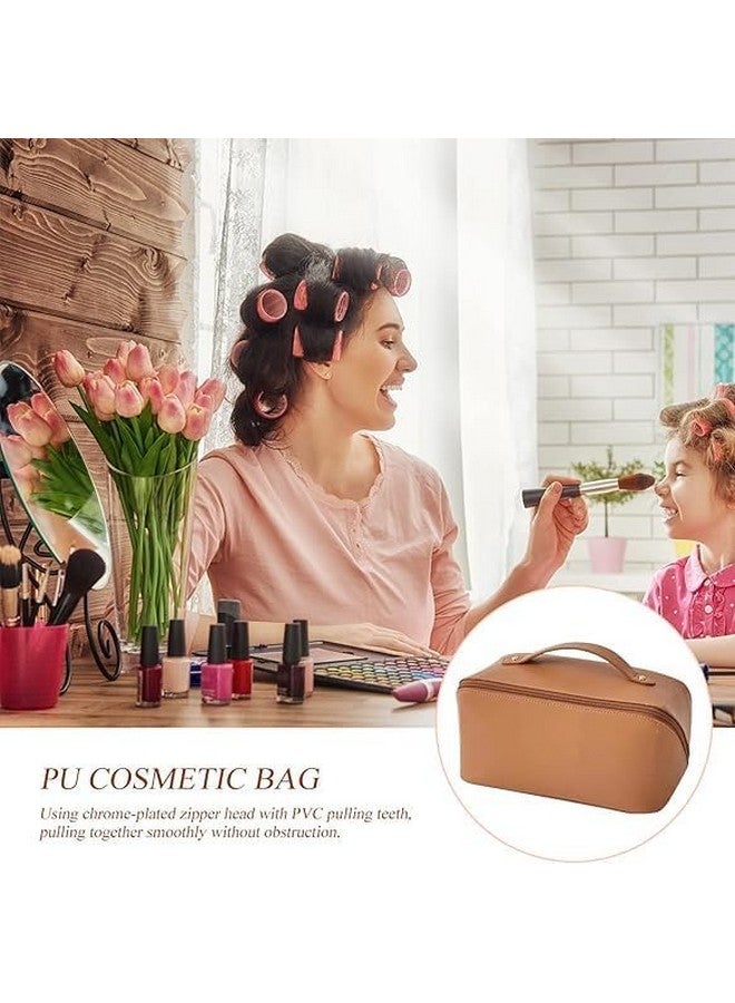 BLACK SPARROW Cosmetic Travel Organizer, Women's Makeup Pouch Travel Bag Portable Leather Cosmetics Bag with Handle and Divider, Wide Opening Cosmetic/Makeup Organizer - Image 5